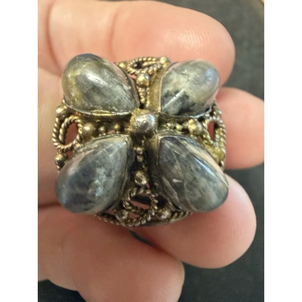 Vintage Sterling Silver Labradorite Cluster Ring Size 8 Artisan Statement